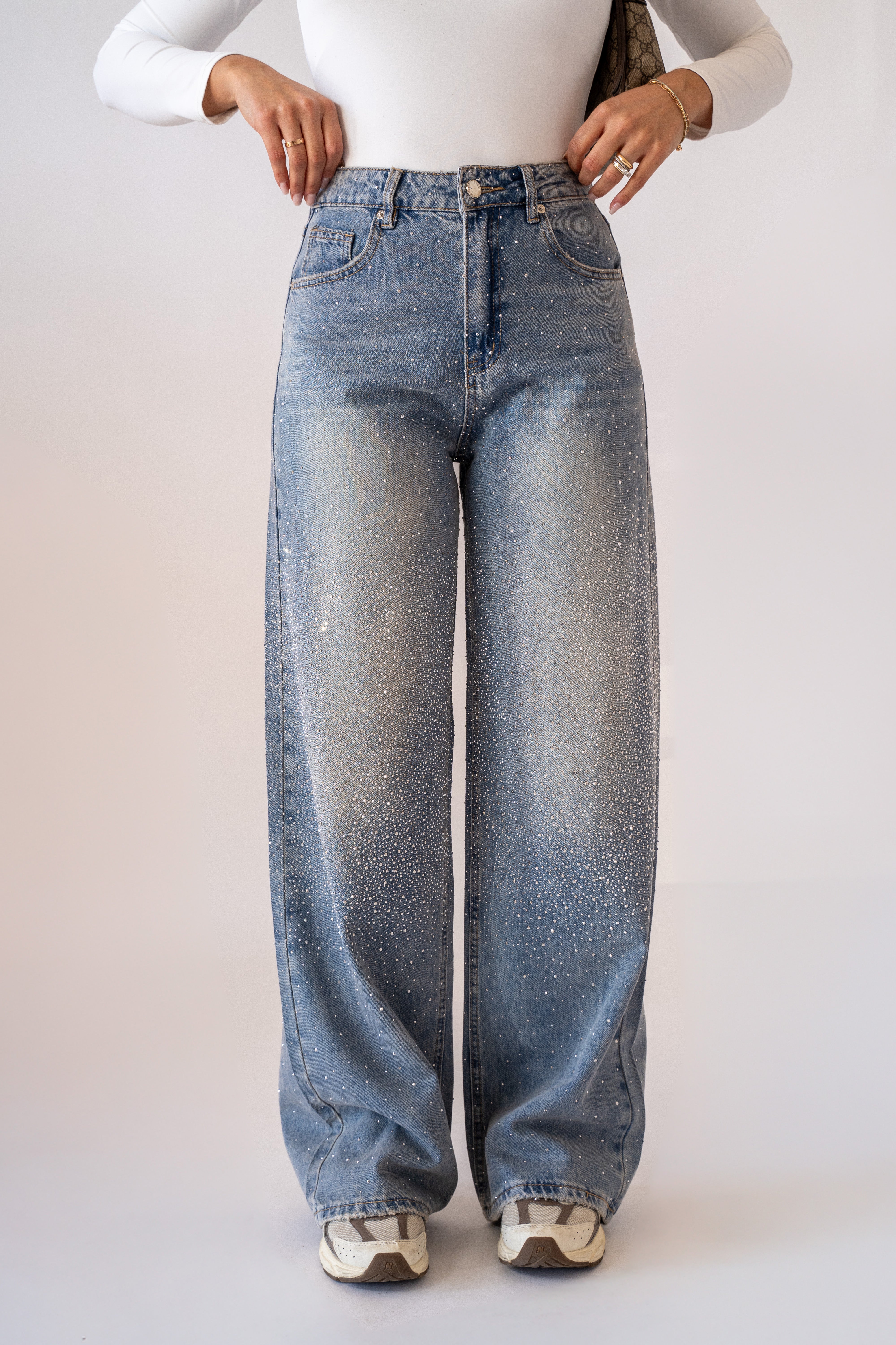Jeans Gamba Larga Con Strass