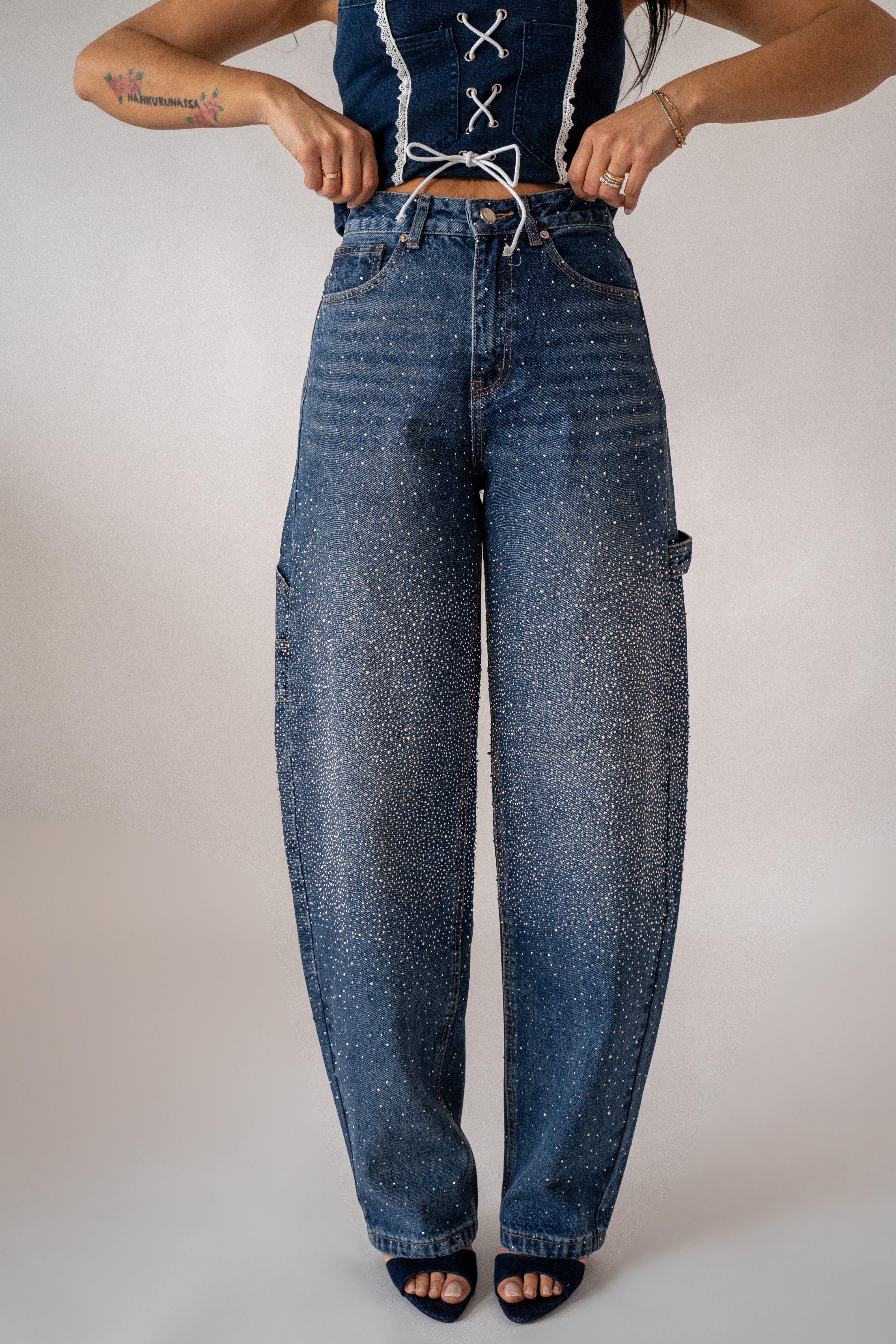 Jeans Baggy Con Strass