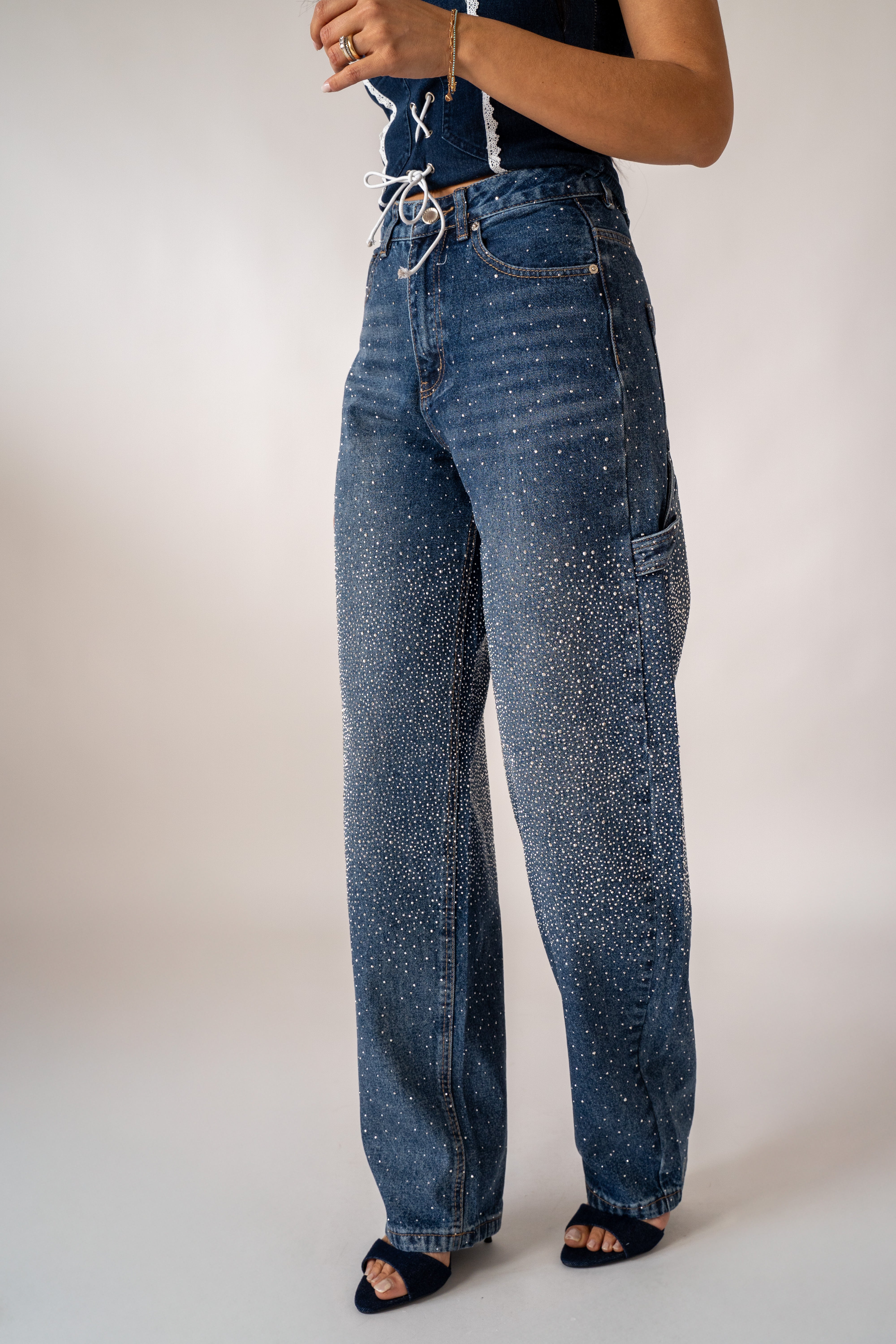 Jeans Baggy Con Strass