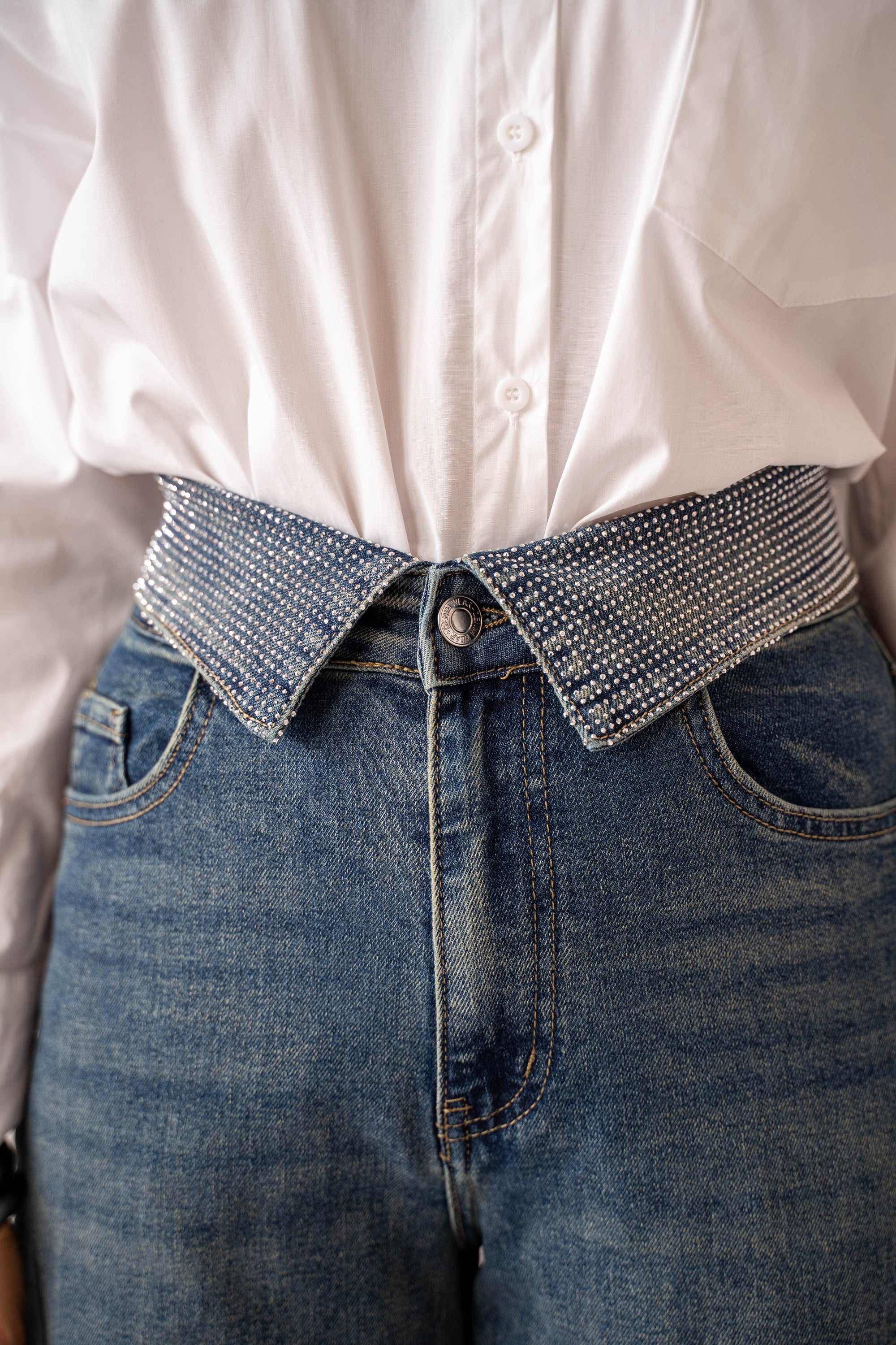 Jean Con Risvolto In Strass