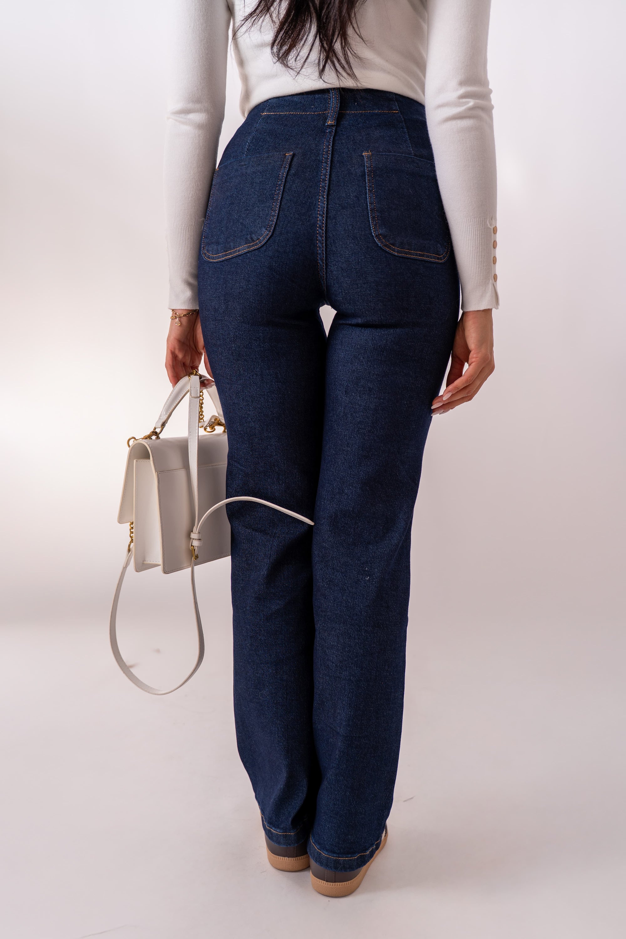 Jeans Con Bottoni Oro