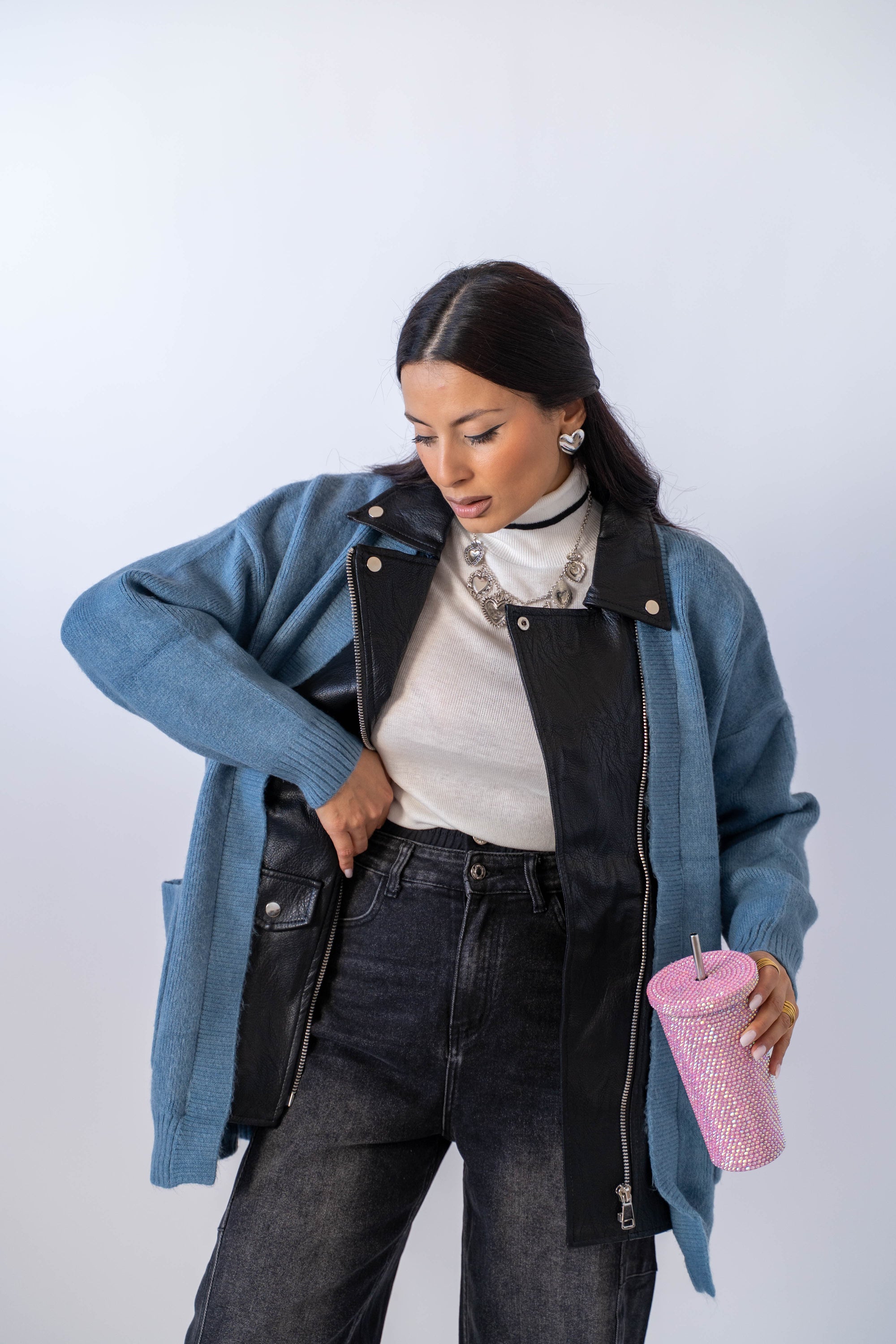 Cardigan Con Inserti Ecopelle