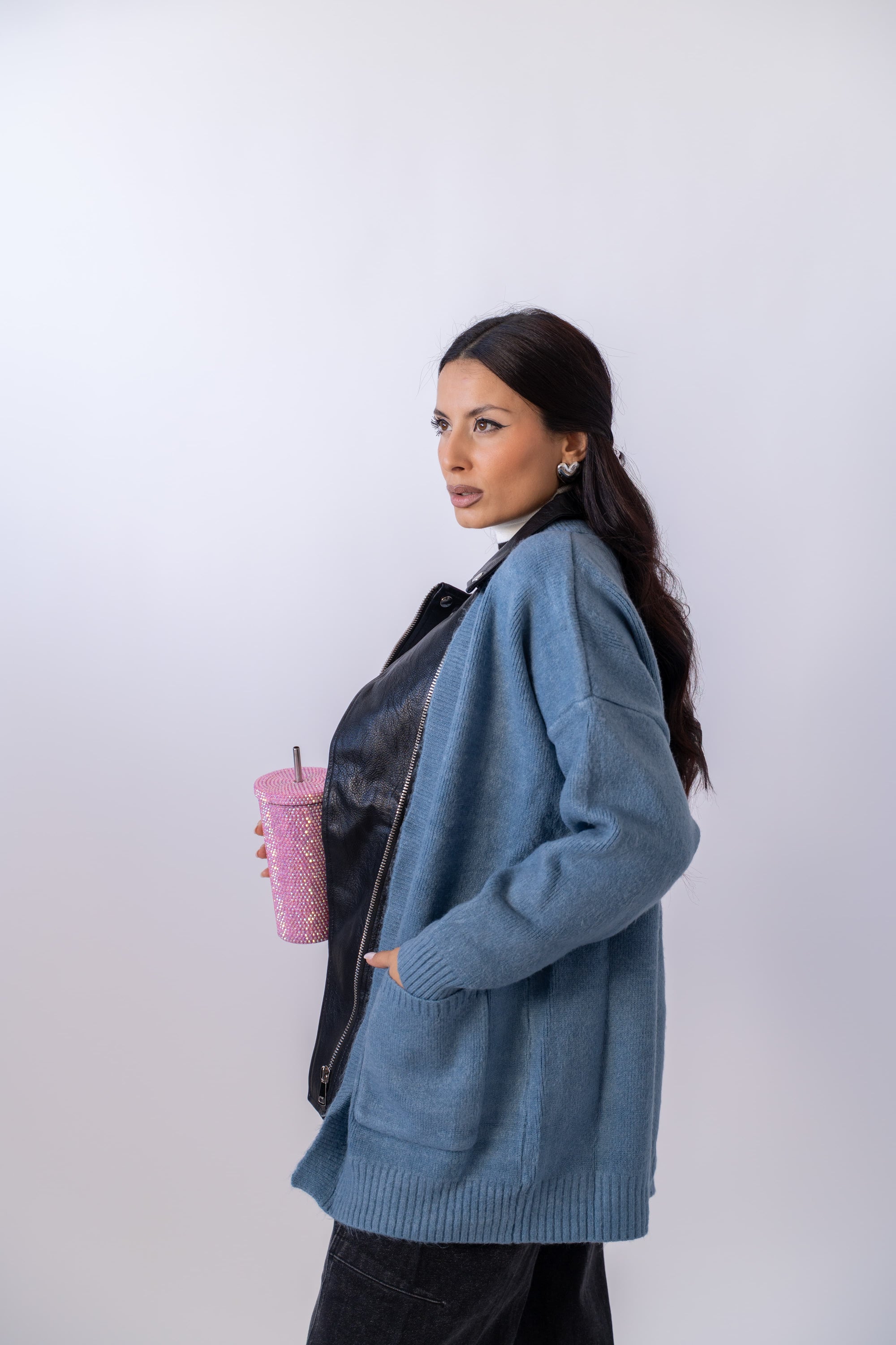 Cardigan Con Inserti Ecopelle