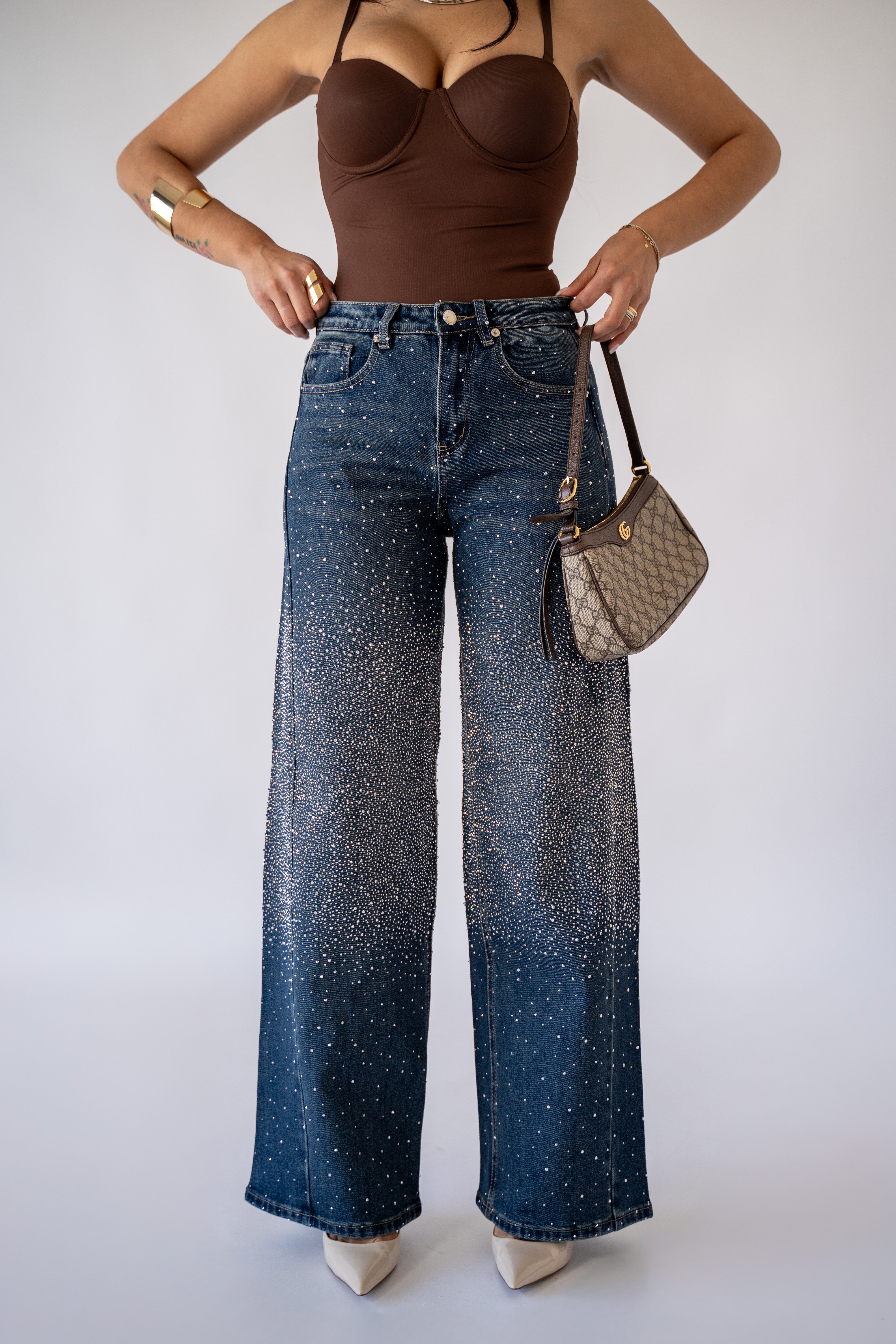 Jeans Palazzo Con Strass