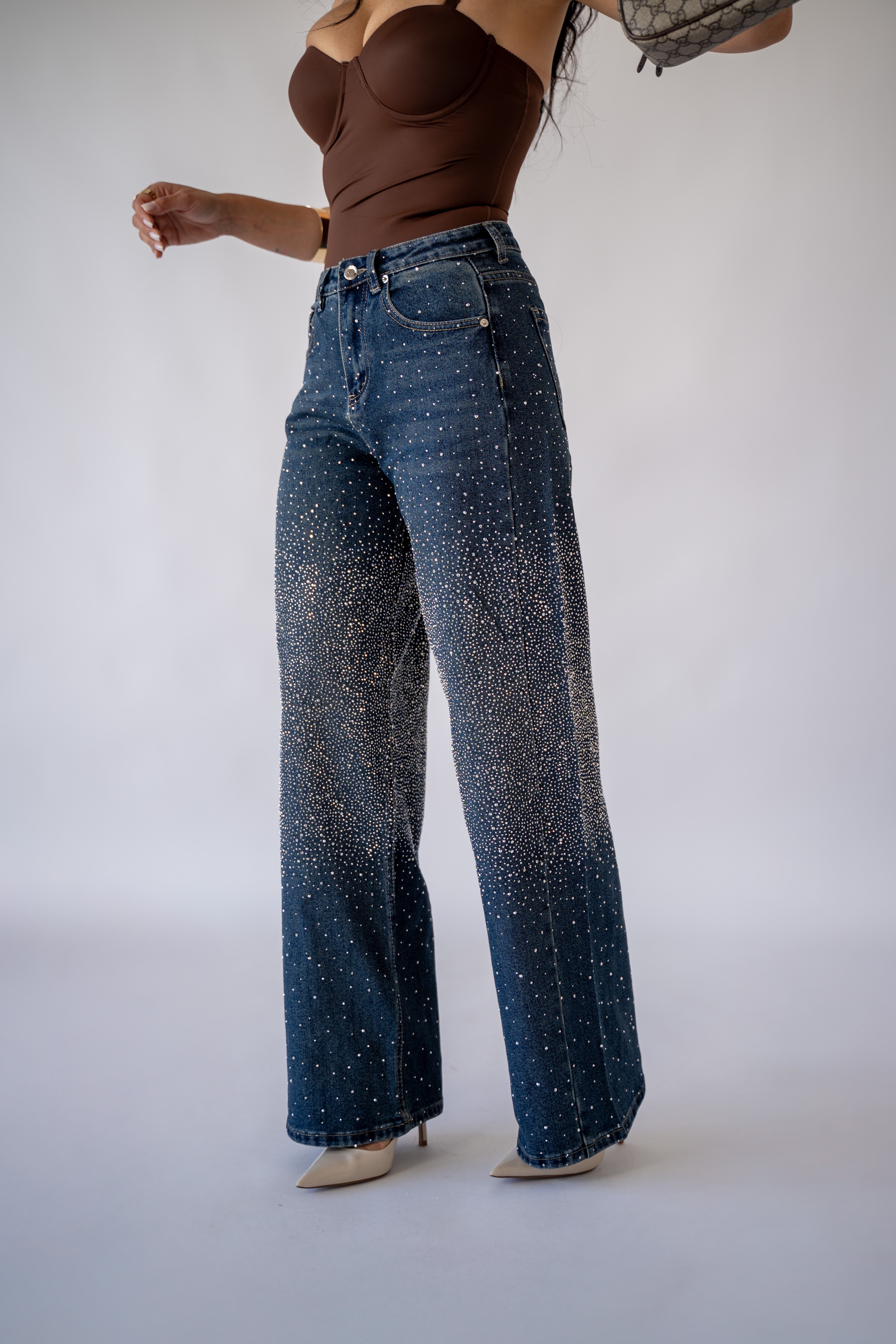 Jeans Palazzo Con Strass