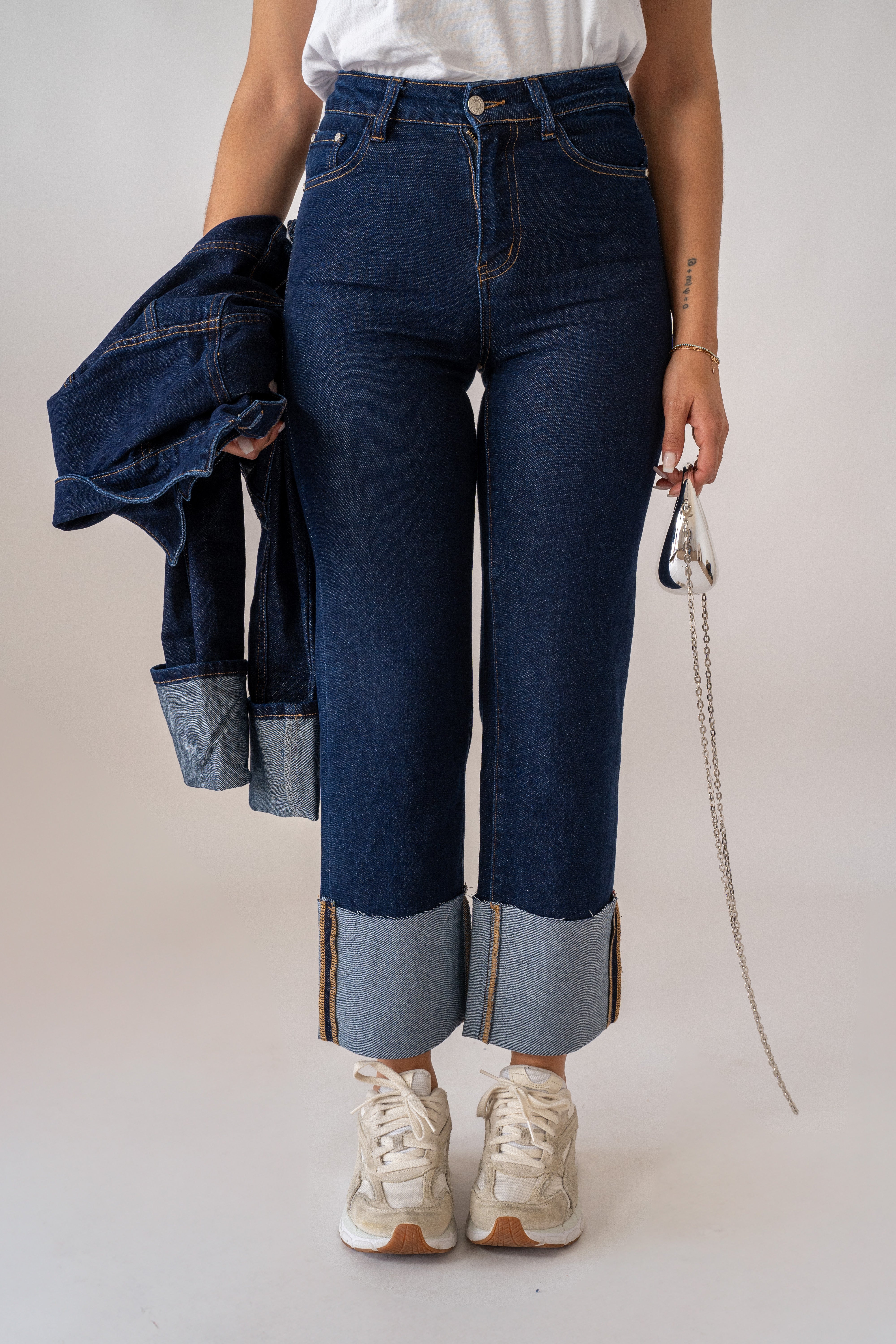 Jeans Denim Blu Con Risvolto