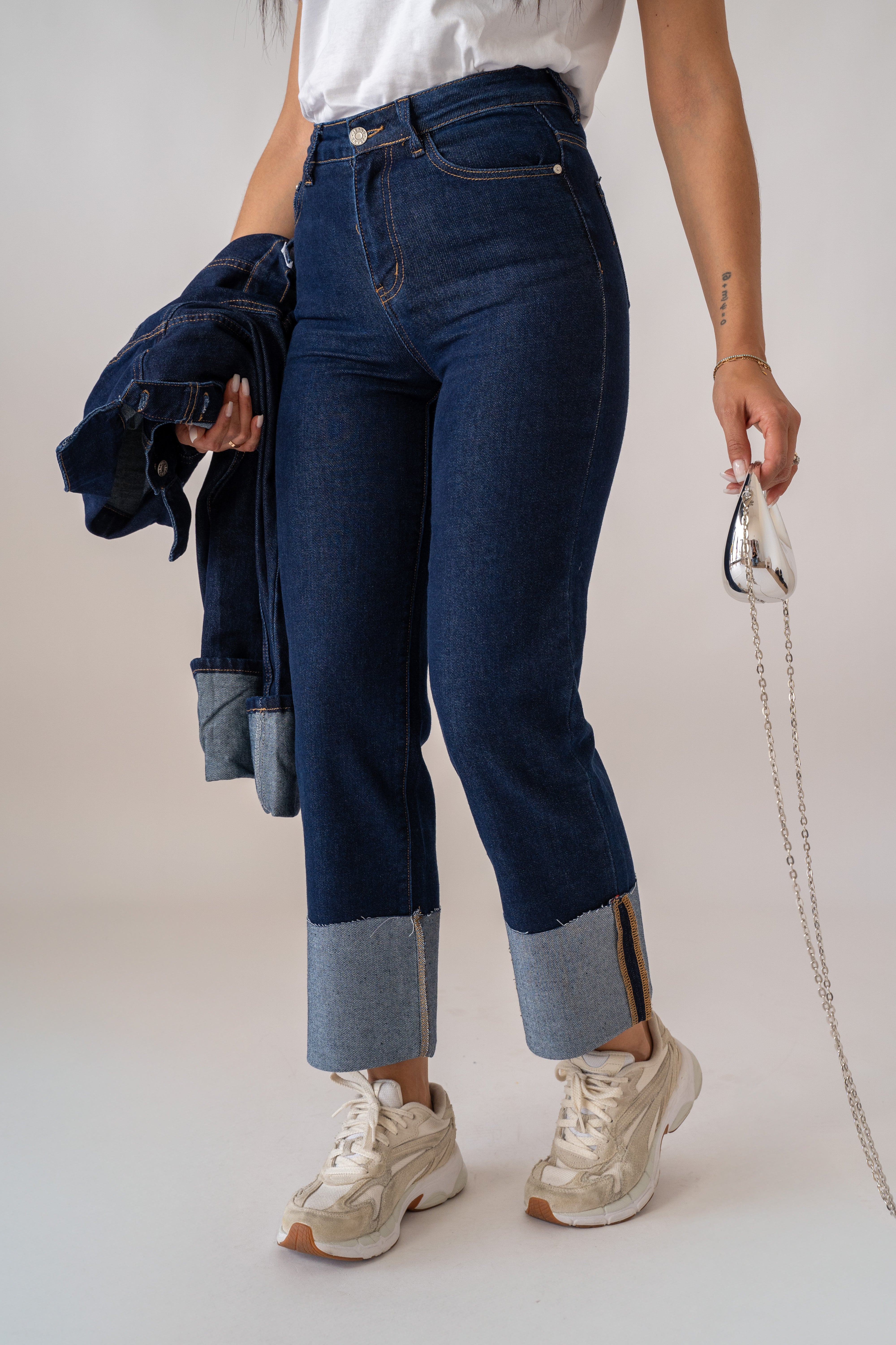 Jeans Denim Blu Con Risvolto