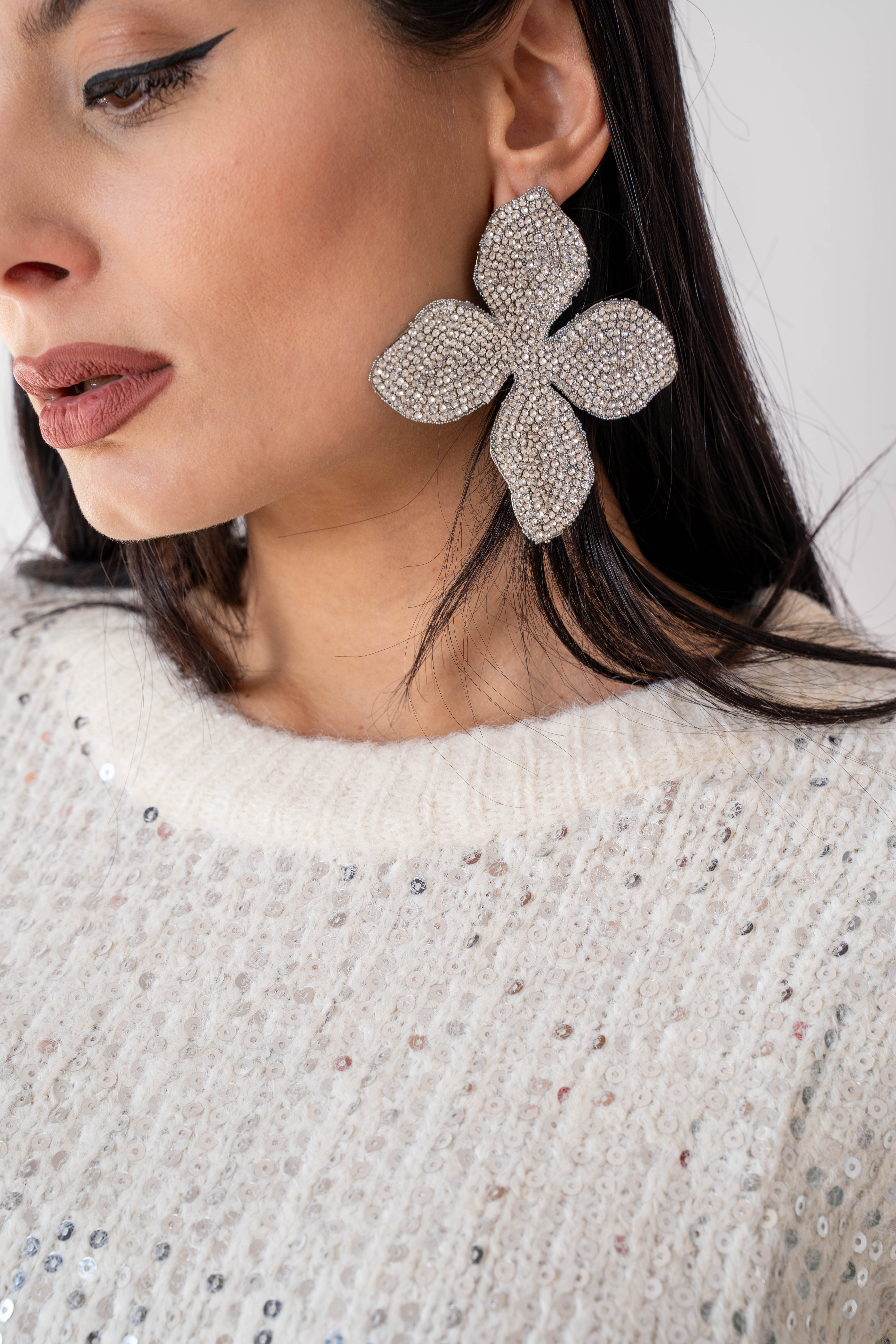 Orecchini Fiori Petali Con Strass