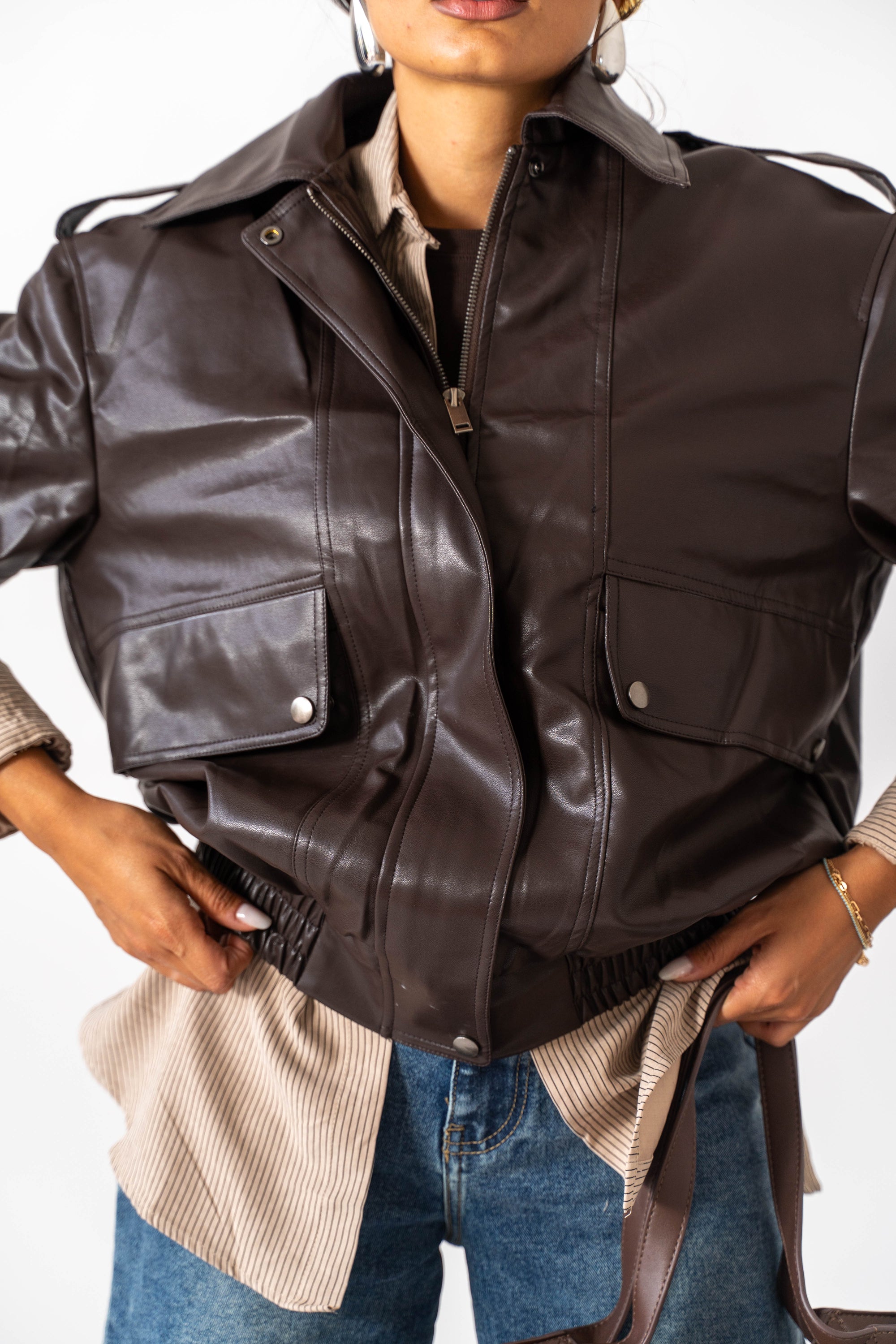Giubbotto In Ecopelle Brown