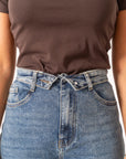 Jeans Con Risvolto In Vita