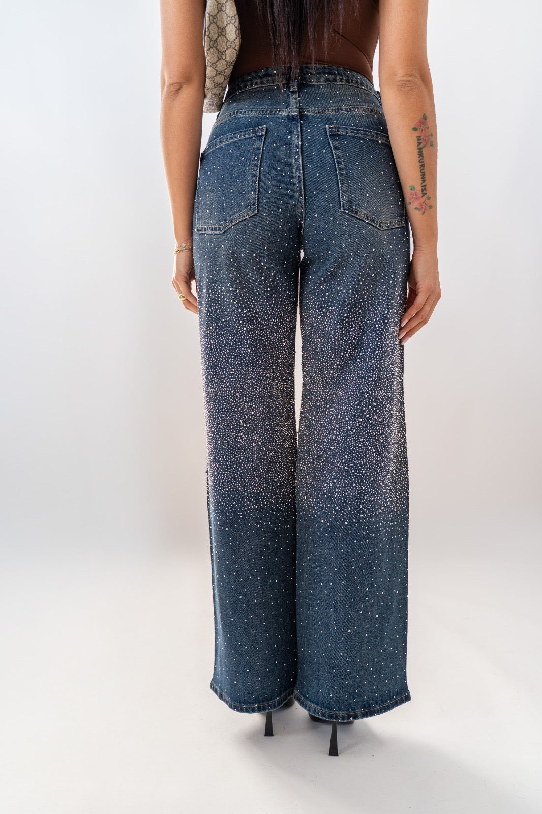 Jeans Palazzo Con Strass