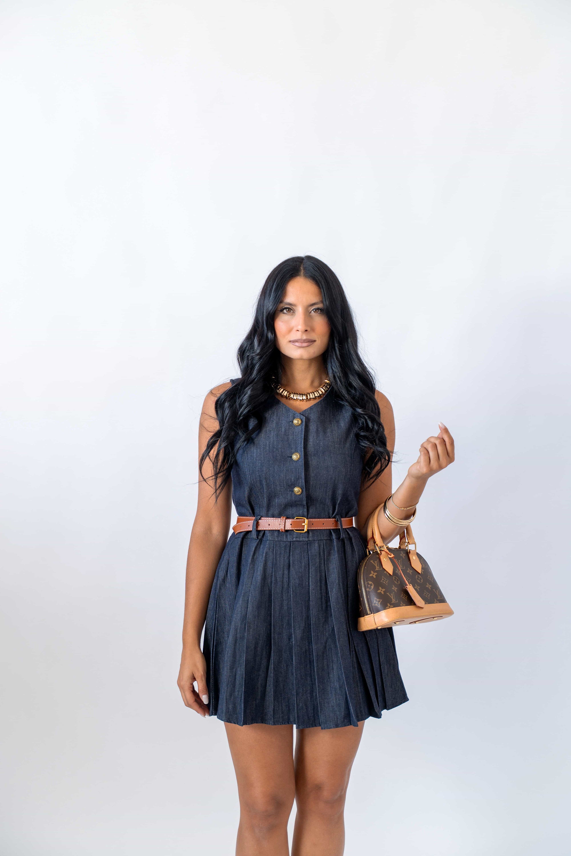 Mini Dress Denim Plissè