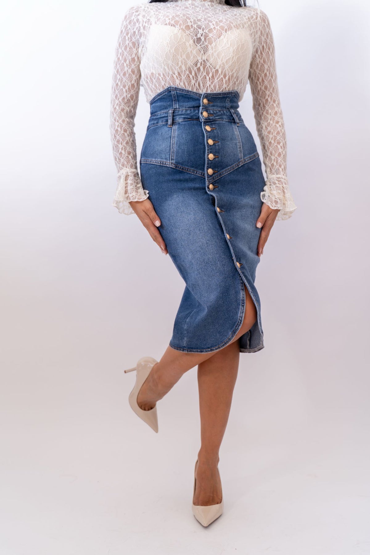 Gonna Longuette Light Denim