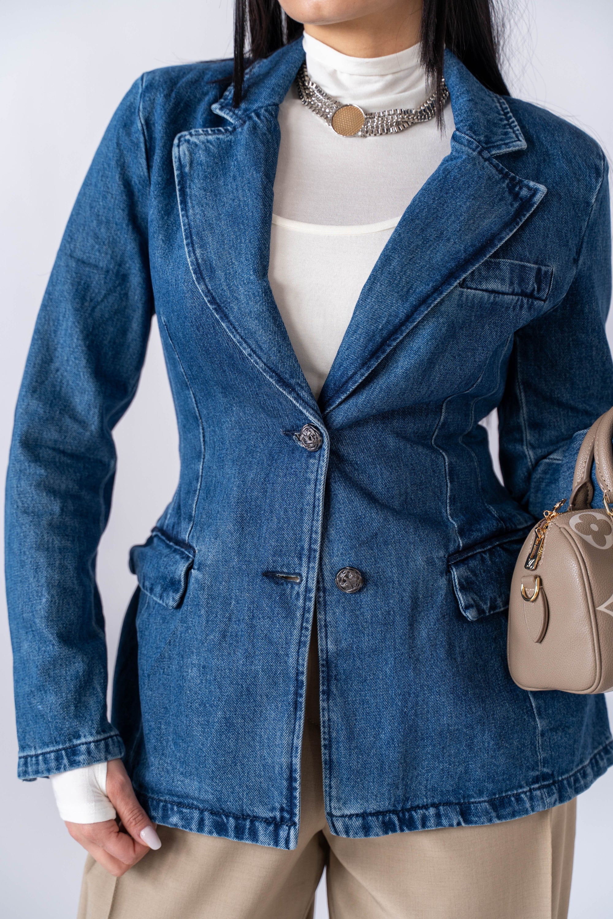 Giacca Avvitata In Denim - Stylish Moda