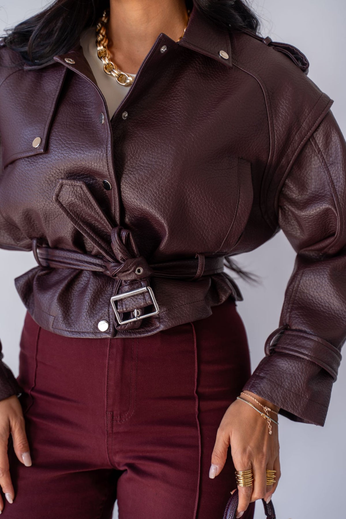 Giubbino Ecopelle Belt Wine