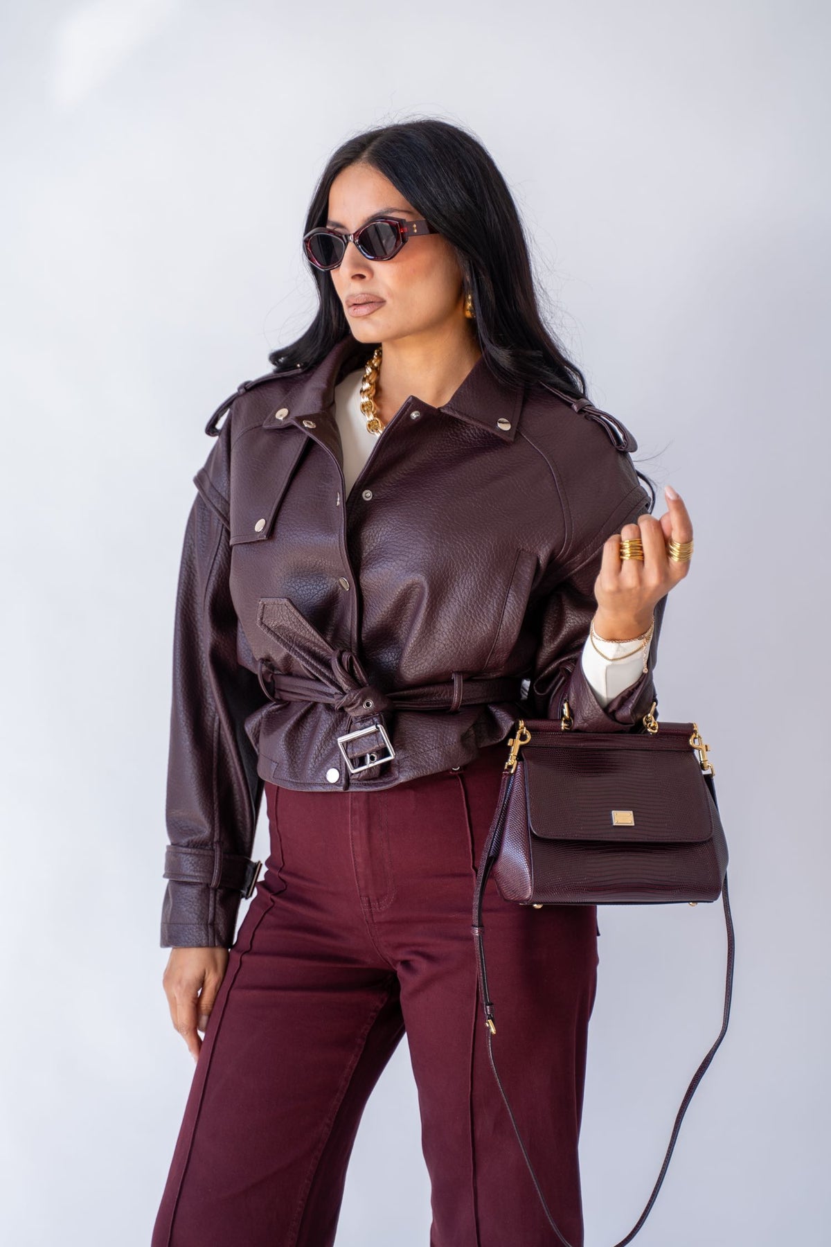 Giubbino Ecopelle Belt Wine