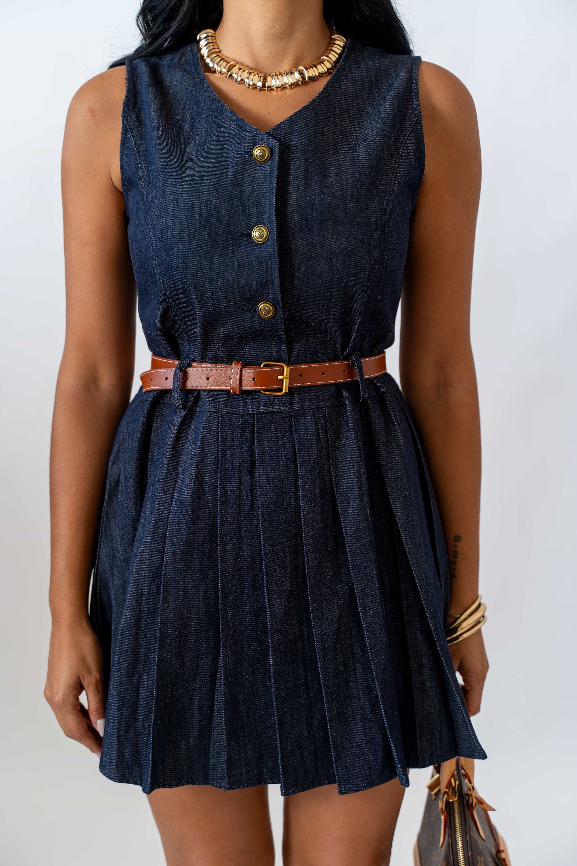 Mini Dress Denim Plissè