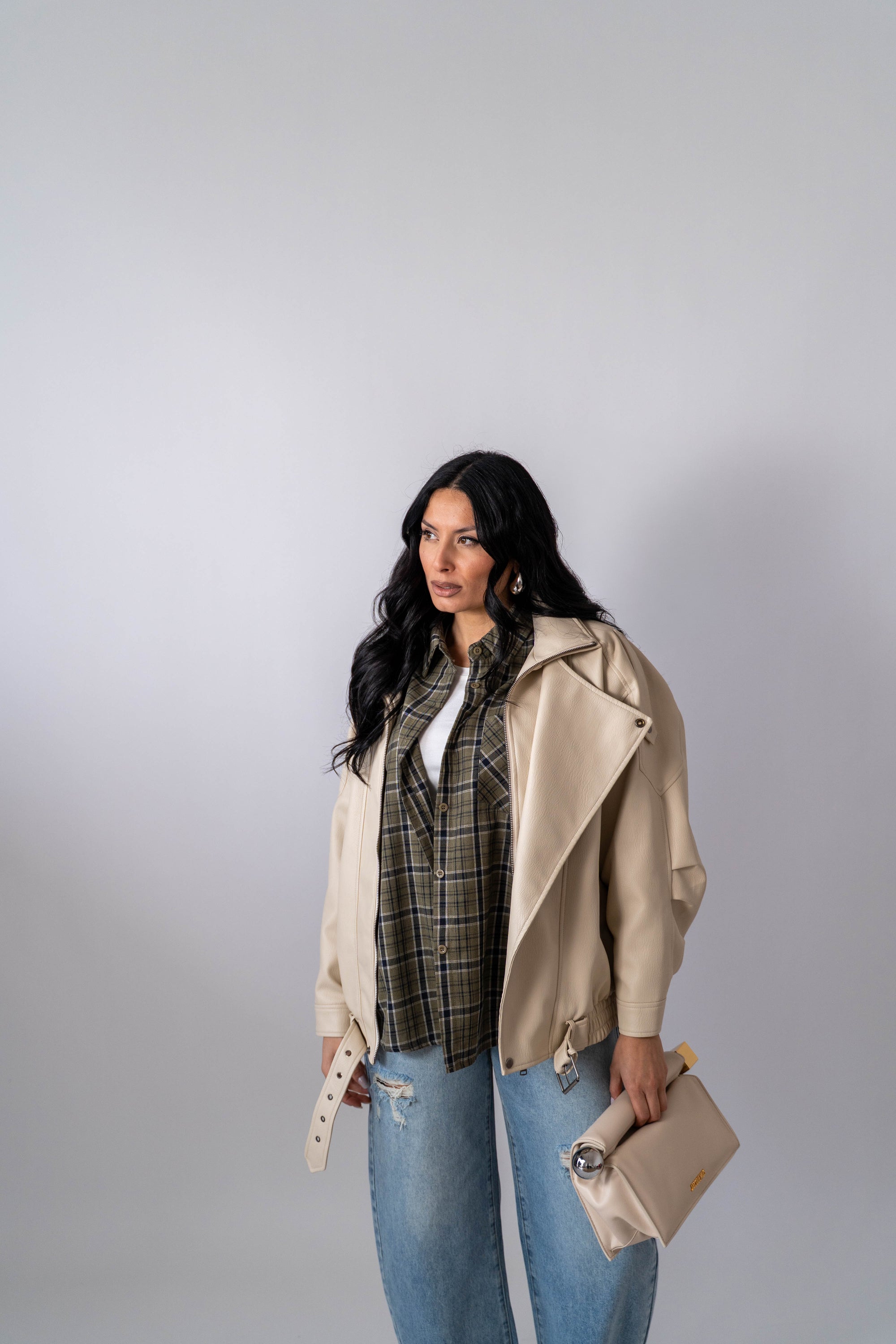 Chiodo In Ecopelle Cream - Stylish Moda