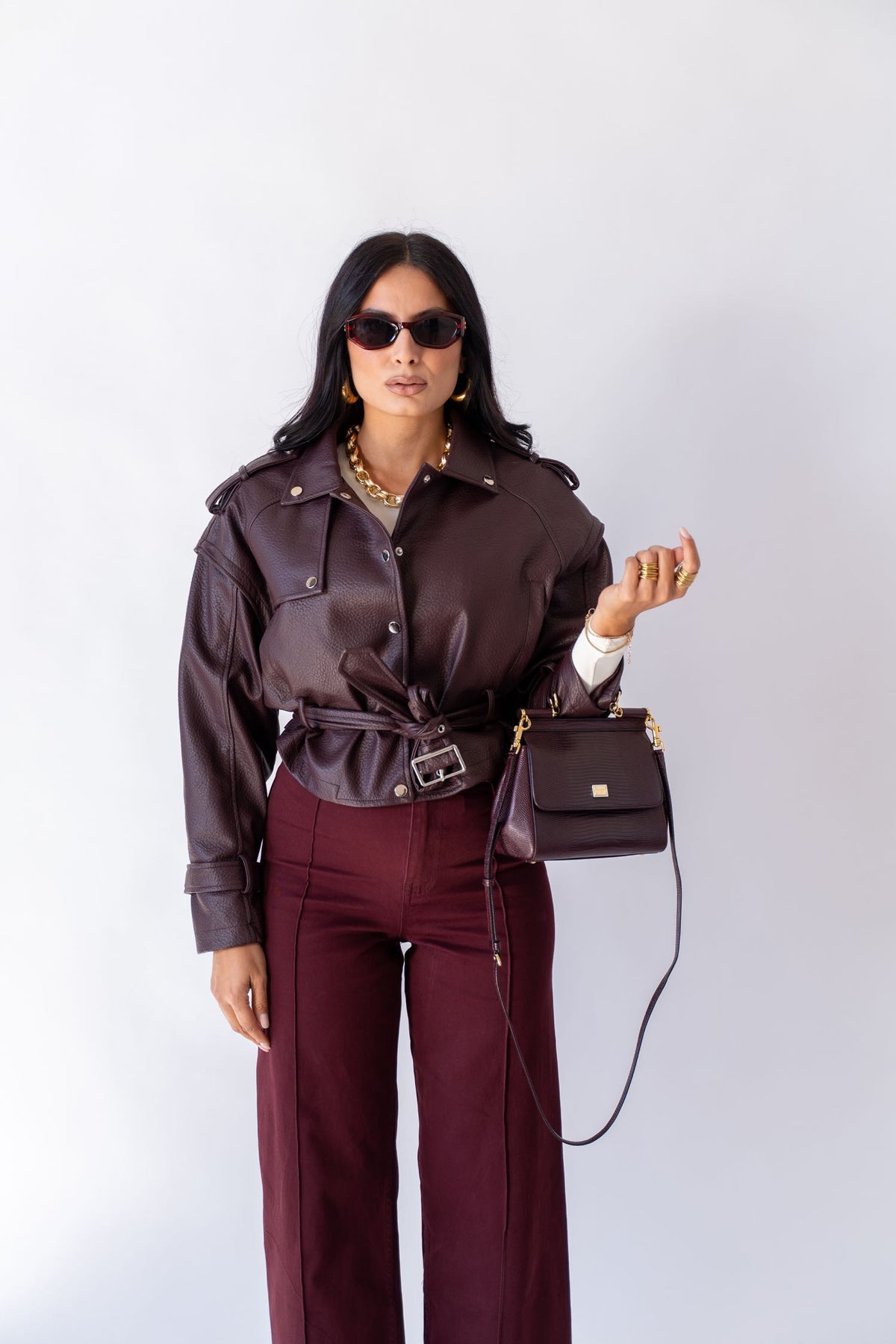 Giubbino Ecopelle Belt Wine