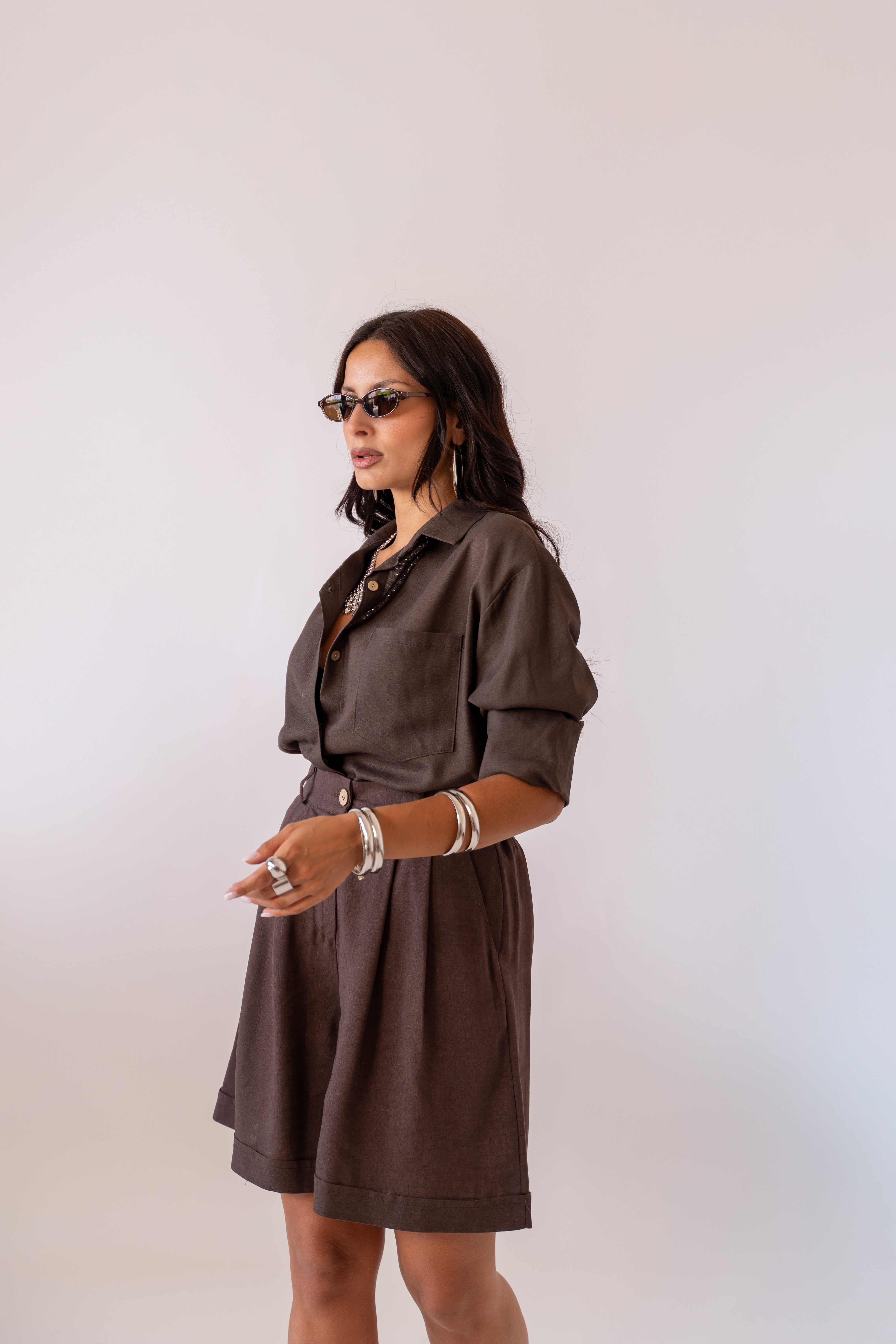 Camicia Simil Lino Brown