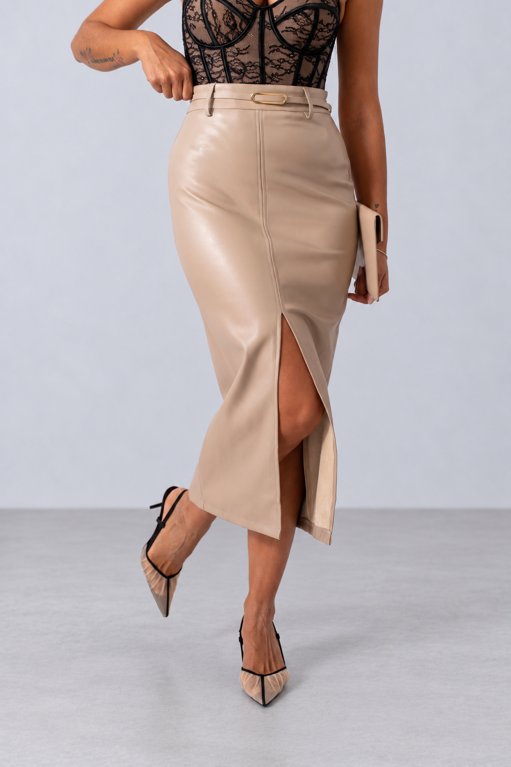 Gonna Longuette Ecopelle Beige