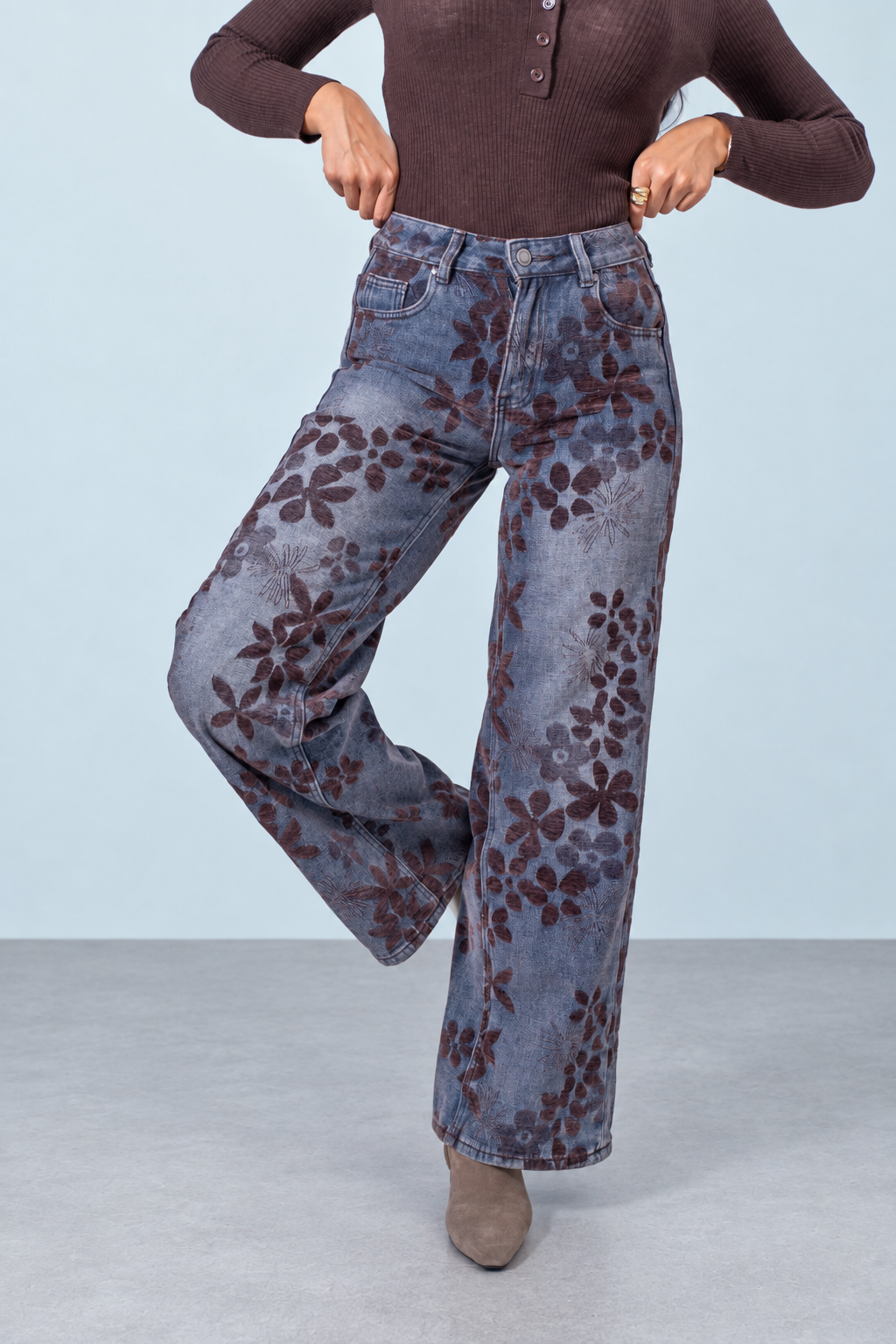 Jeans Wide Big Flowers