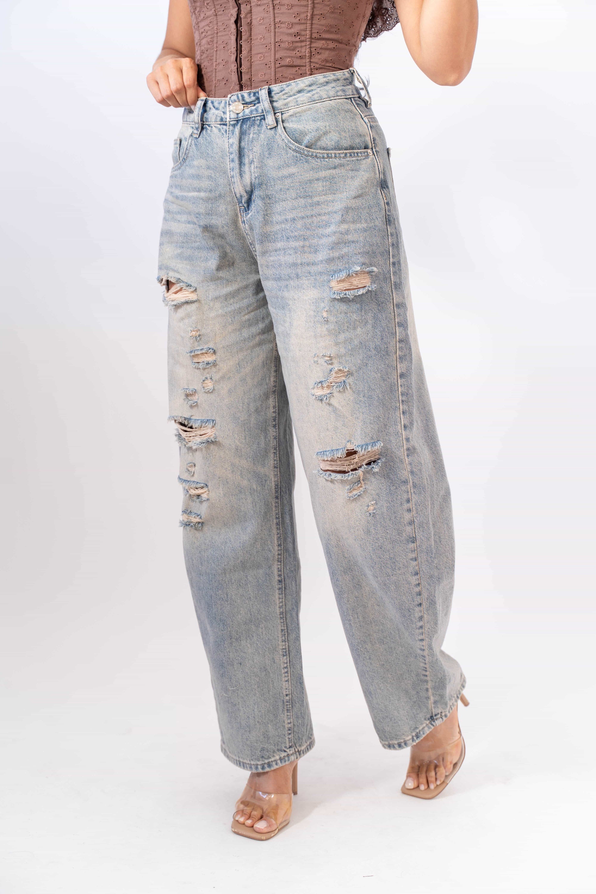 Jeans Vintage Con Strappi