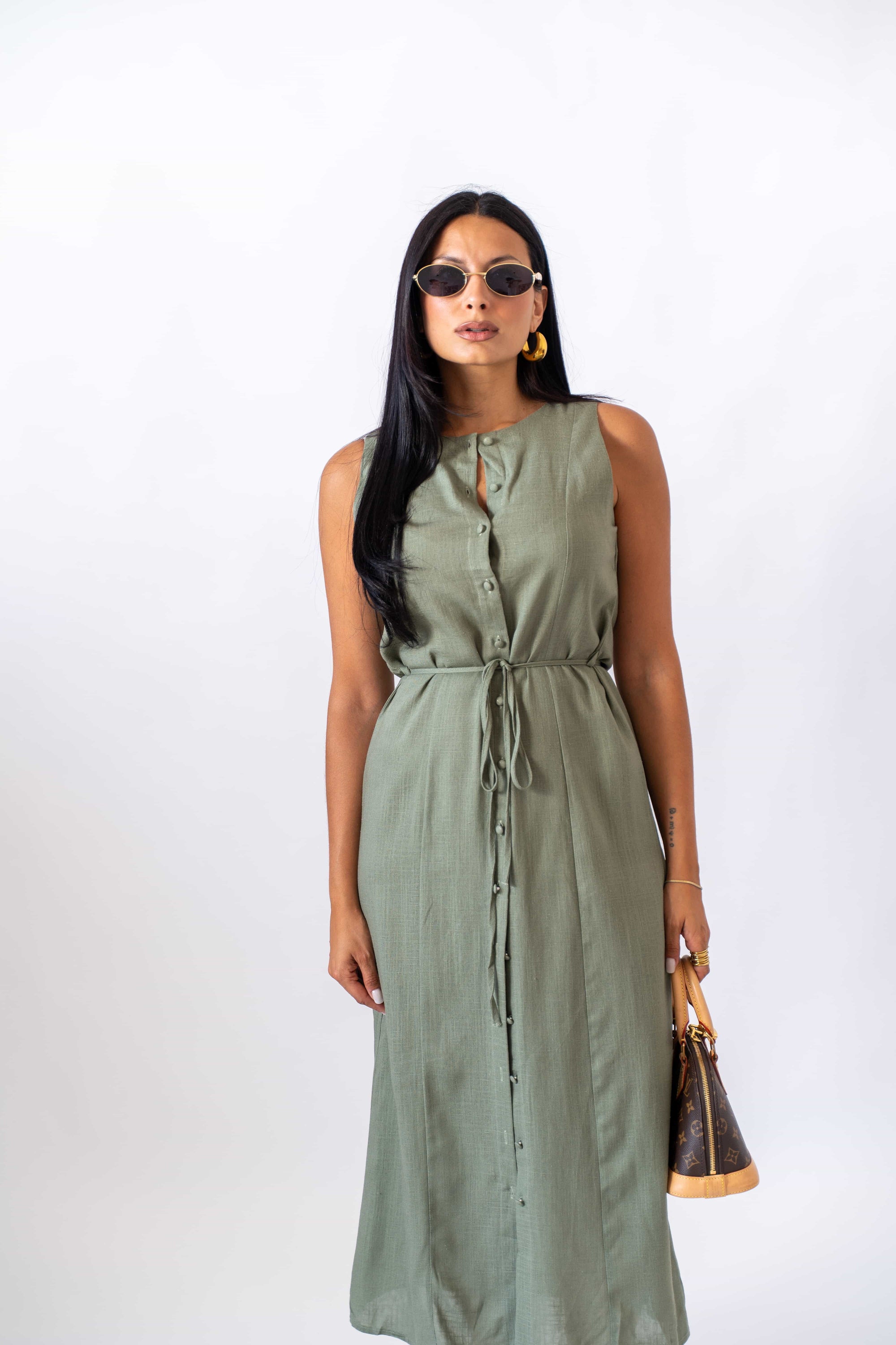 Dress In Lino Green