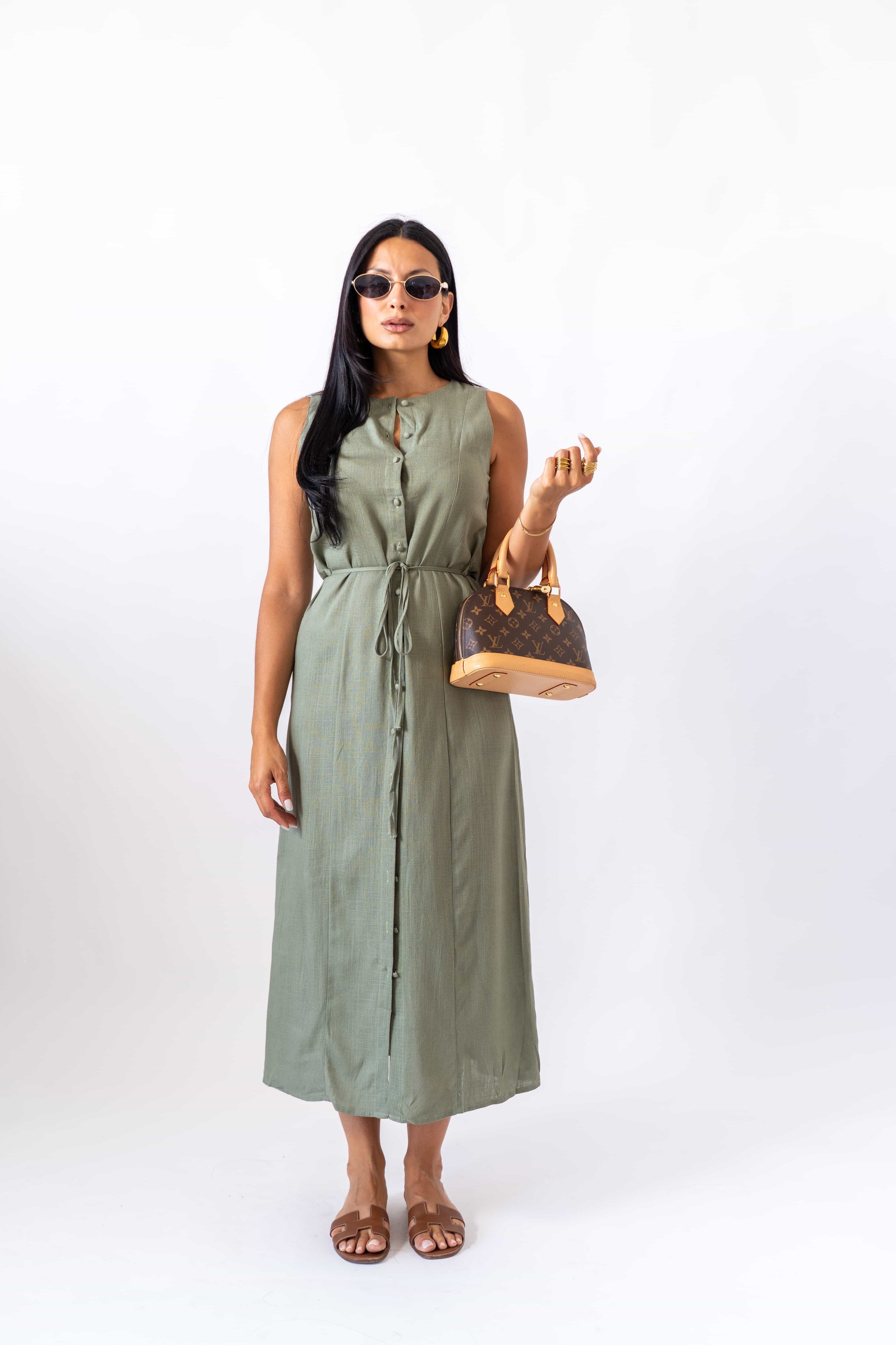 Dress In Lino Green
