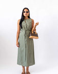 Dress In Lino Green