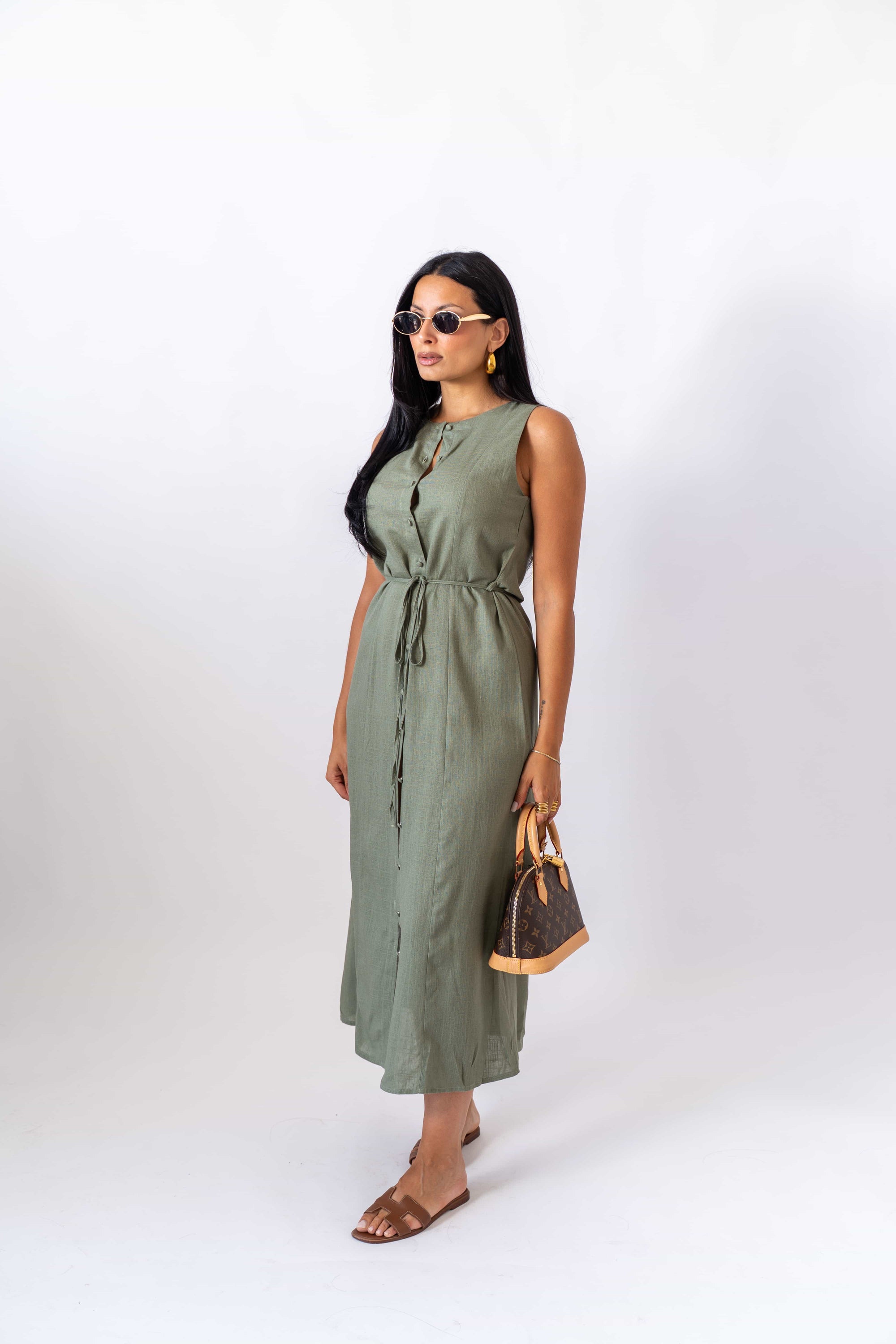 Dress In Lino Green