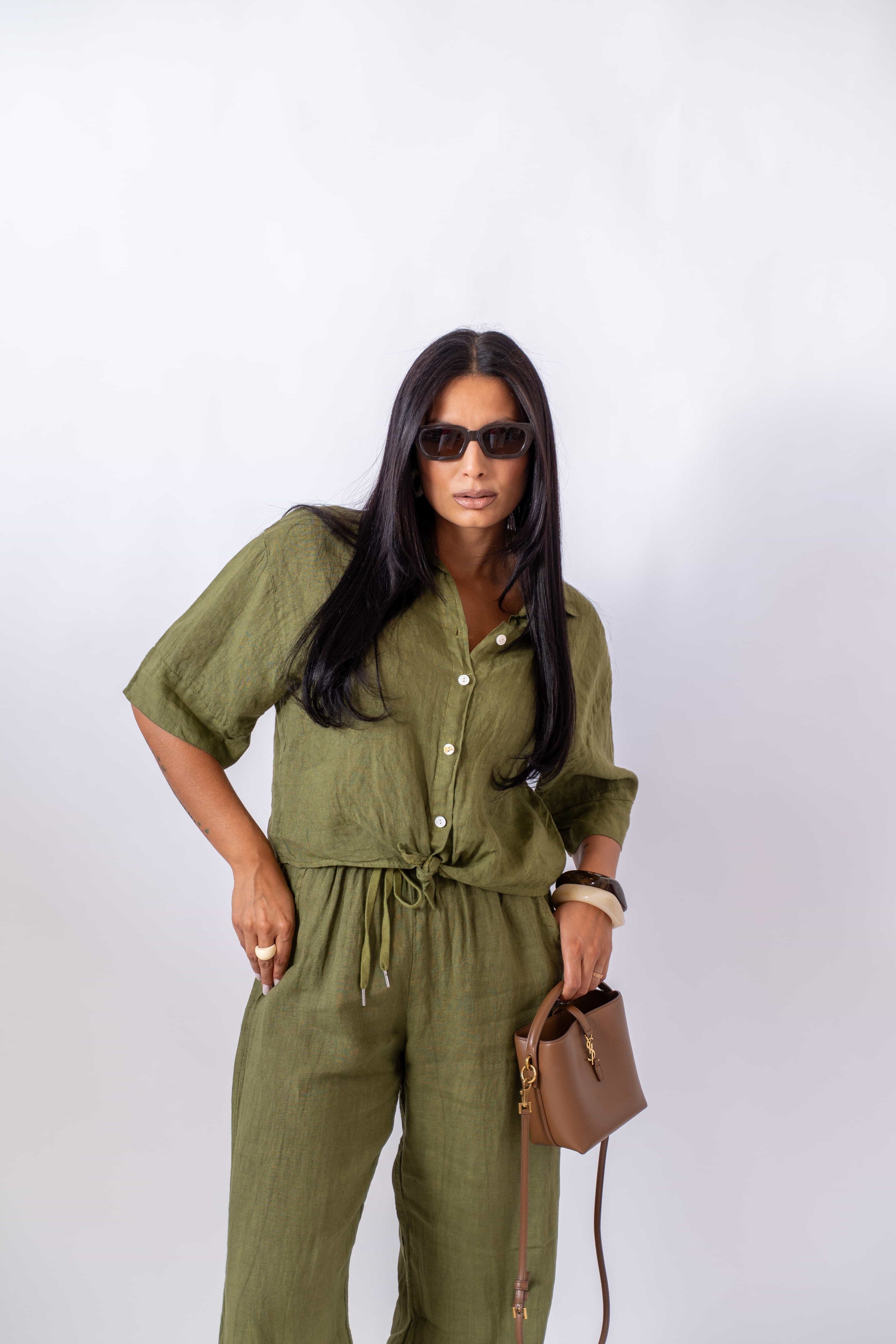 Camicia In Lino Crop