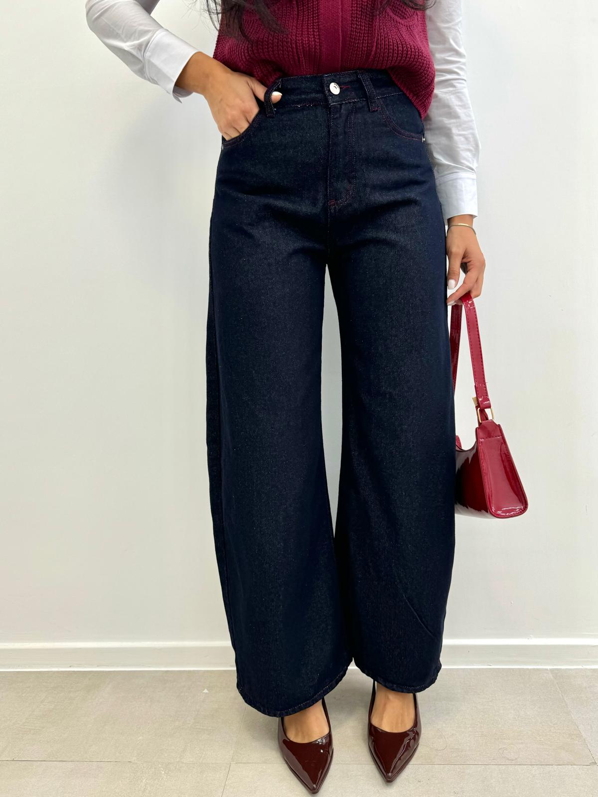 Jeans Palazzo Con Cuciture Rosse