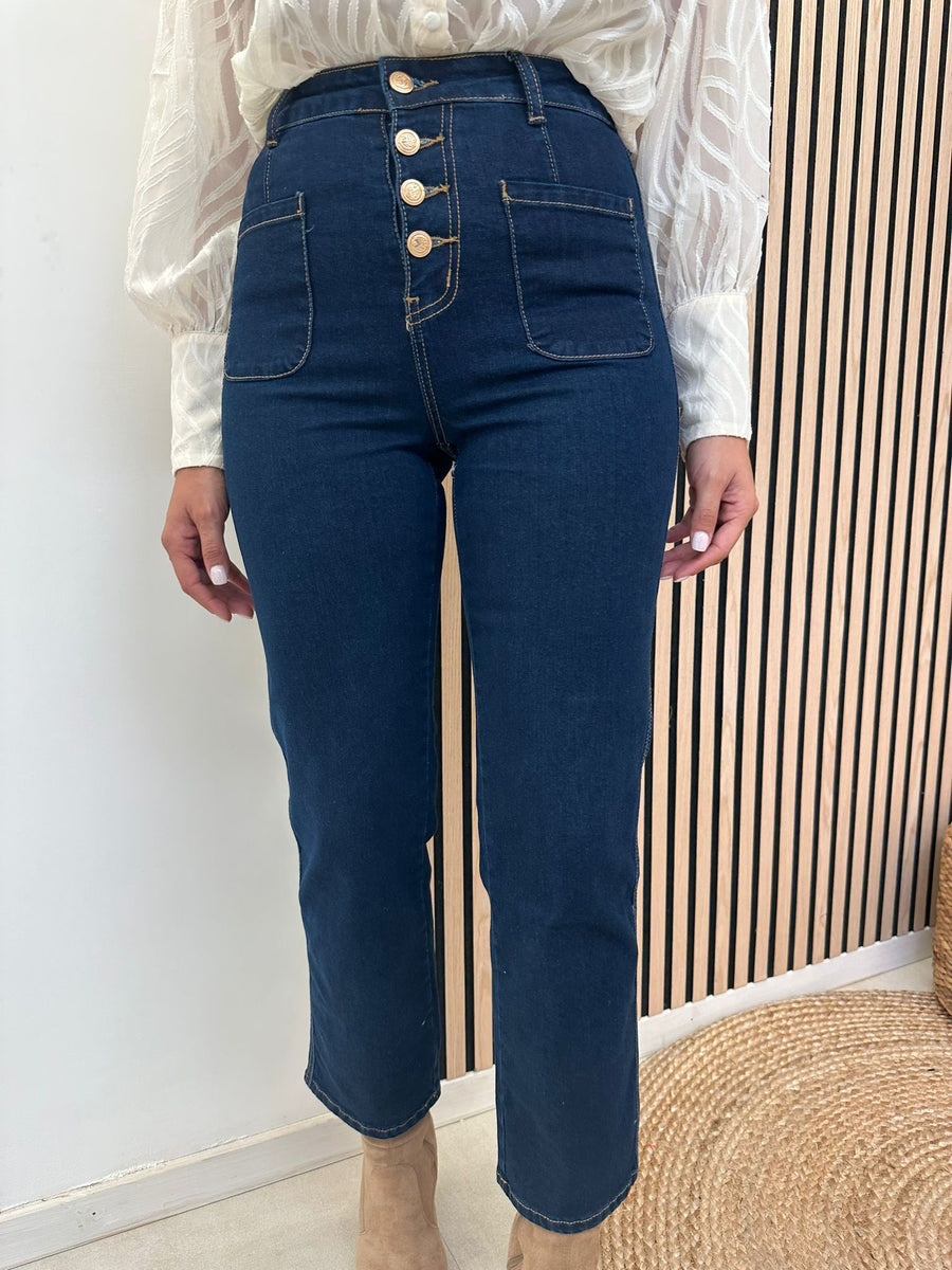 Jeans Con Bottoni Oro E Tasche Frontali